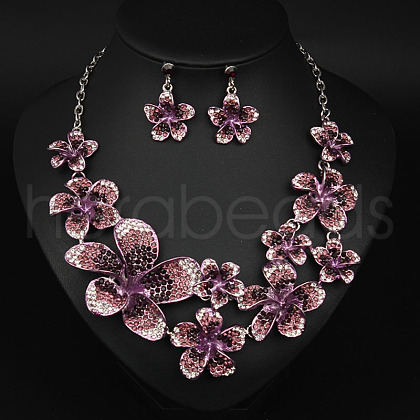 Flower Alloy Rhinestone Pendant Necklaces & Stud Dangle Earrings Sets FS-WGB2523-02-1