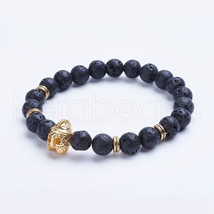 Natural Lava Rock Beaded Stretch Bracelets BJEW-P072-E02-1