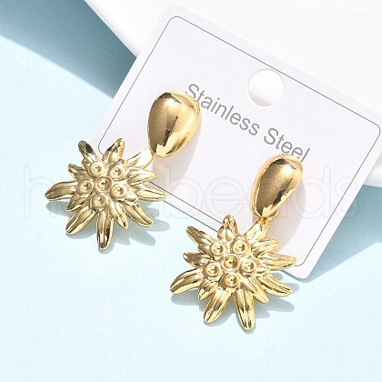 Flower 304 Stainless Steel Dangle Stud Earrings EJEW-C142-03G-1