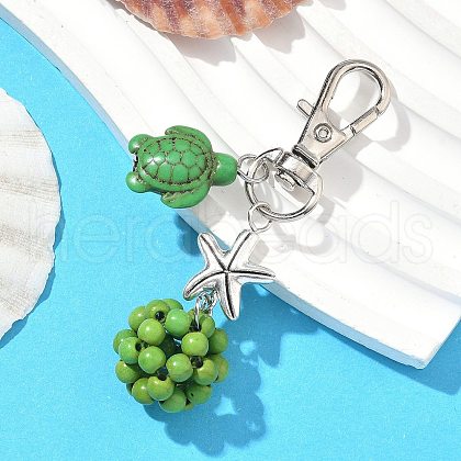 Turtle & Round Synthetic Turquoise Pendant Decorations HJEW-JM03277-03-1