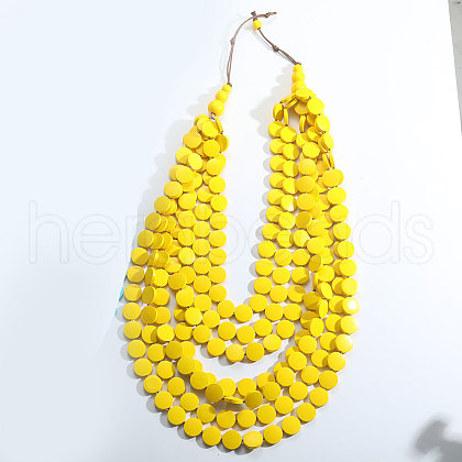 Bohemian Wood Disc Beaded Multilayer Bib Necklaces for Women FS-WG91E46-03-1