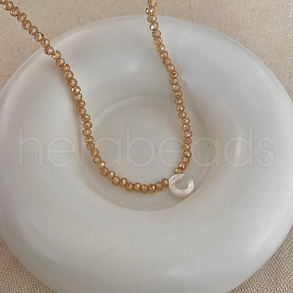 Natural Shell Initial Pendant Glass Beaded Pendant Necklaces FS-WG76541-03-1