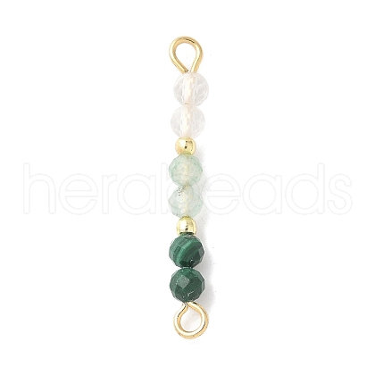 Faceted Round Natural Quartz Crystal & Green Aventurinee & Malachite Beaded Connector Charms PALLOY-JF03530-06-1