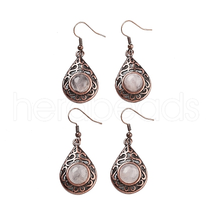 Natural Rose Quartz Teardrop Dangle Earrings EJEW-B055-02R-19-1