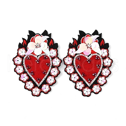 Sacred Heart with Flower Pattern Polyester Fabric Computerized Embroidery Cloth Iron on/Sew on Patches PATC-WH0010-17-1