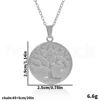Stainless Steel Flat Round with Tree of Life Pendant Necklaces for Women JD5212-1-1