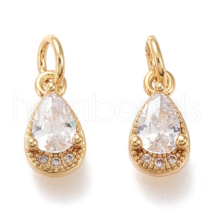 Brass Micro Pave Clear Cubic Zirconia Charms KK-F820-15C-G-1