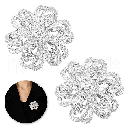 AHADERMAKER 2Pcs Crystal Rhinestone Flower Brooch Pins JEWB-GA0001-26-1