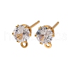 Brass Micro Pave Cubic Zirconia Stud Earring Findings KK-F898-14C-G-1