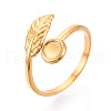 Leaf 304 Stainless Steel Cuff Ring Components STAS-T066-39G-1