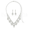 Leaf Brass Pave Clear Cubic Zirconia & Rhinestone Pendant Necklaces & Stud Earrings Sets FS-WG35E42-01-6
