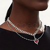 2Pcs Sword & Heart Zinc Alloy Light Siam Rhinestone Pendant Double Layer Necklaces for Women FS-WG484C5-02-2
