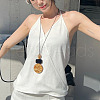 Flat Round Geometirc Resin Pendant Faux Suede Cord Long Necklaces FS-WG38481-01-2