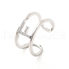 Clear Cubic Zirconia Initial Letter Open Cuff Ring RJEW-A012-01P-F-2