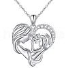 925 Sterling Silver Pave Clear Cubic Zirconia Heart Mother with Baby Pendant Necklaces for Mother's Day FS-WG28A46-01-5