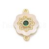 Brass Micro Pave Clear Cubic Zirconia & Shell Connector Charms KK-M303-03G-08-1
