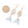 Natural Cowrie Shell Glass Dangle Earrings EJEW-JE06385-03-3