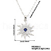 Brass Pave Clear & Blue Cubic Zirconia Sun Pendant Necklaces for Women RG3792-1-2