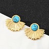 Fan 304 Stainless Steel Synthetic Turquoise Stud Earrings for Women EJEW-U046-17B-G-1