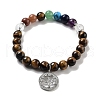 Natural Tiger Eye Round Beaded Chakra Stretch Bracelets BJEW-K251-01E-2