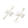 304 Stainless Steel ABS Plastic Imitation Pearl Bowknot Dangle Earrings EJEW-JE06412-4