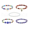 5Pcs 5 Style Natural & Synthetic Mixed Gemstone & Lampwork Evil Eye & Millefiori Stretch Bracelets Set BJEW-JB08886-5