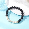 Natural Lava Rock & Shell Pearl Round Beads Stretch Bracelets BJEW-JB11826-01-1