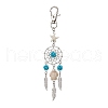 Woven Net/Web with Feather Alloy & Dyed Synthetic Turquoise & Glass Seed Pendant Decorations HJEW-MZ00238-02-1