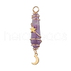 3Pcs 3 Styles Natural Amethyst Pointed Copper Wire Wrapped Faceted Bullet Big Pendants PALLOY-JF03572-03-3
