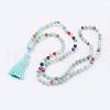 Natural Flower Amazonite Tassel Pendant Necklaces NJEW-P193-A05-1