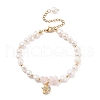 Natural Rose Quartz Chips & Pearl Beaded Bracelet BJEW-JB08236-01-1