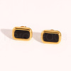 Vintage Stainless Steel Black Enamel Rectangle Stud Earrings for Women PC2177-6-2