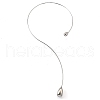 304 Stainless Steel Teardrop Pendant Open Cuff Necklaces for Women NJEW-R003-02P-02-3