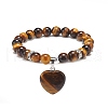 Gemstone Round Beaded Stretch Bracelet with Heart Charm for Women BJEW-JB09019-3