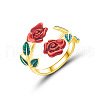 Rose Alloy Enamel Cuff Rings for Women FS-WGBA561-04-2