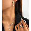 Leaf 304 Stainless Steel with Plastic Pearl Pendant Necklaces & Stud Dangle Earrings & Rings Sets FS-WGEF780-02-2