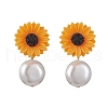 Natural Pearl & Resin Sunflower Stud Earrings EJEW-JE05693-02-1