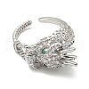 Dragon Brass with Clear Cubic Zirconia Open Cuff Ring RJEW-L111-01P-2