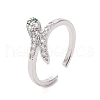 Green Cubic Zirconia Snake Open Cuff Ring RJEW-I094-17P-1