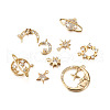 Kissitty 18Pcs 9 Style Brass Cubic Zirconia Universe Space Charms KK-KS0001-26-12