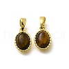 Brass Pave Natural Tiger Eye Oval Charms KK-K398-22G-1