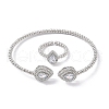 Teardrop Brass Micro Pave Cubic Zirconia Cuff Bangles & Rings Sets for Women SJEW-R002-04P-01-4