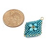 Faceted Round Synthetic Turquoise & Handmade Glass Seed Beaded  Pendants PALLOY-MZ00757-02-2