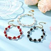 3Pcs 3 Styles Round Shell Pearl & Natural Black Onyx & Carnelian Beaded Bracelets for Women BJEW-MZ00151-1