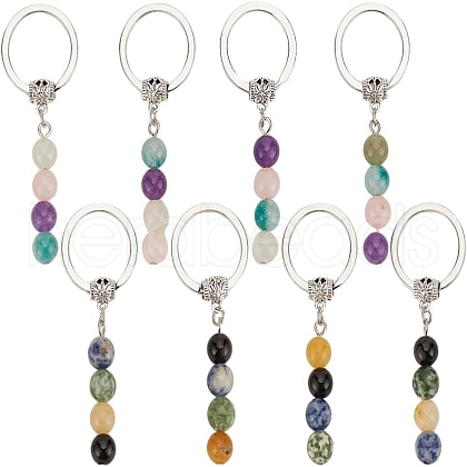 8Pcs Natural Gemstone Keychain KEYC-AR00004-1