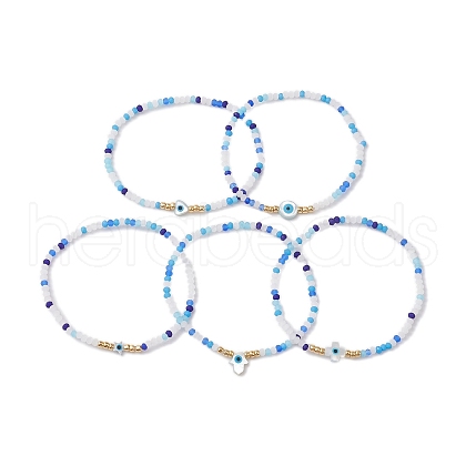 Frosted Glass Beaded Stretch Bracelets BJEW-JB10548-1