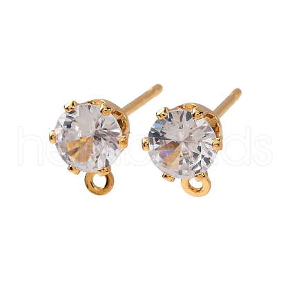 Brass Micro Pave Cubic Zirconia Stud Earring Findings KK-F898-14C-G-1