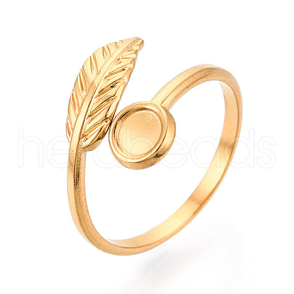 Leaf 304 Stainless Steel Cuff Ring Components STAS-T066-39G-1