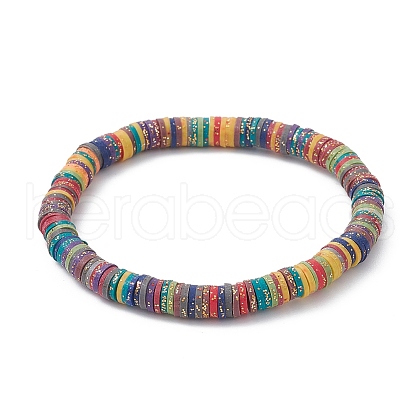 Polymer Clay Disc Heishi Surfer Stretch Bracelets BJEW-JB09834-01-1
