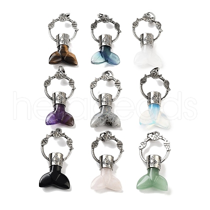 Natural & Synthetic Mixed Gemstone Whale Tail Big Pendants G-Q163-03AS-1